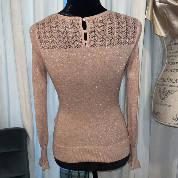 WHBM rose light pink metallic gold silver shimmer longsleeve sweater blouse XXSP - Picture 7 of 15